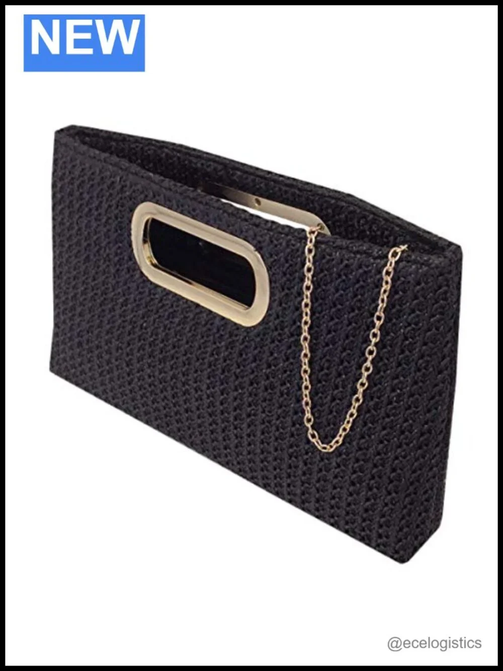 Straw Top Handle Clutch with Detachable Chain Handbag